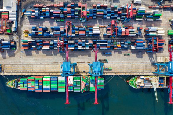 Shipping port with container vessels