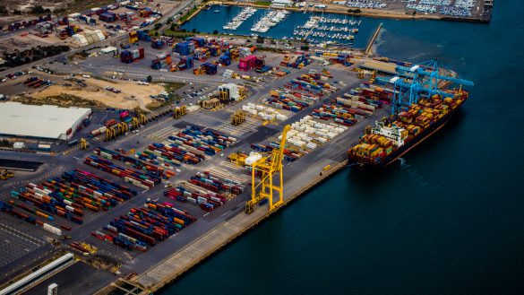 shipping port with containers