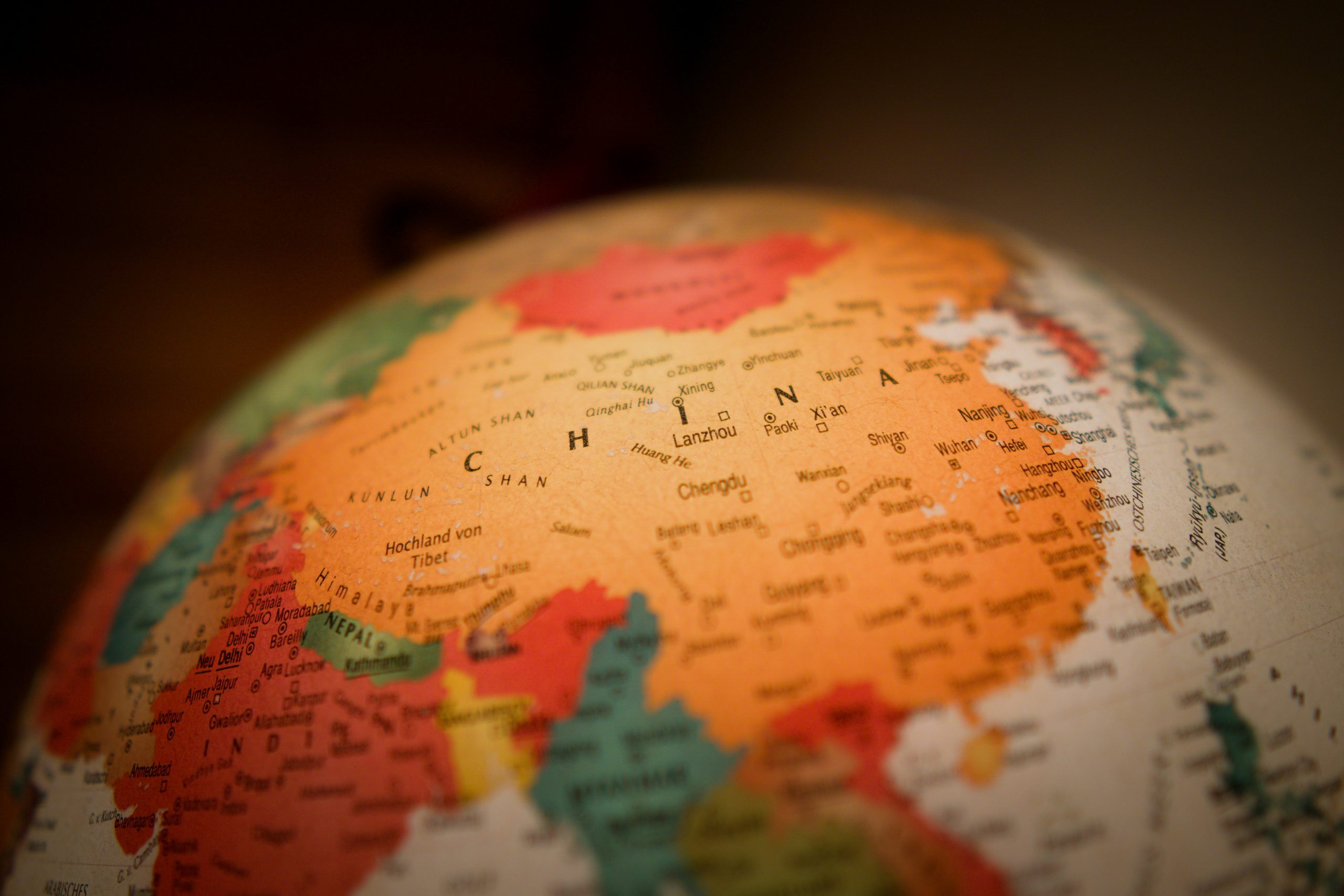 Globe focused on China